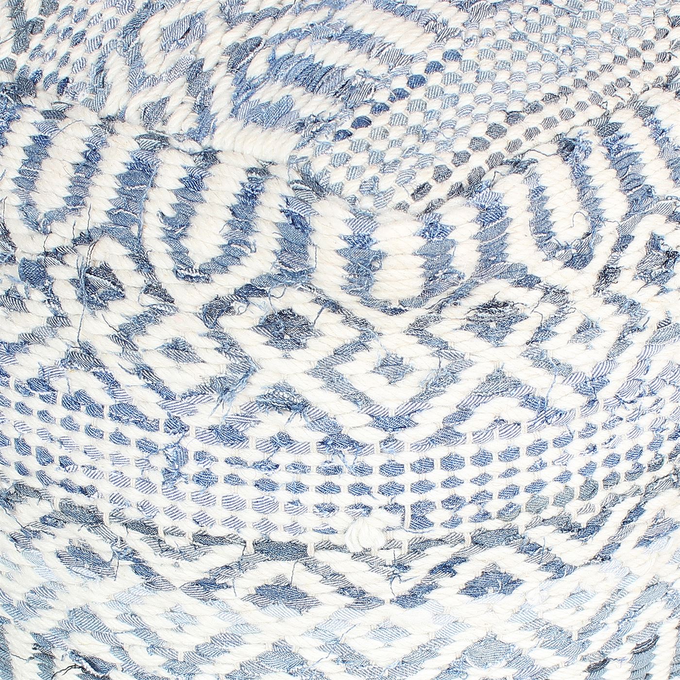 Sarah Pouf-III, Wool, Denim, Blue,Natural White