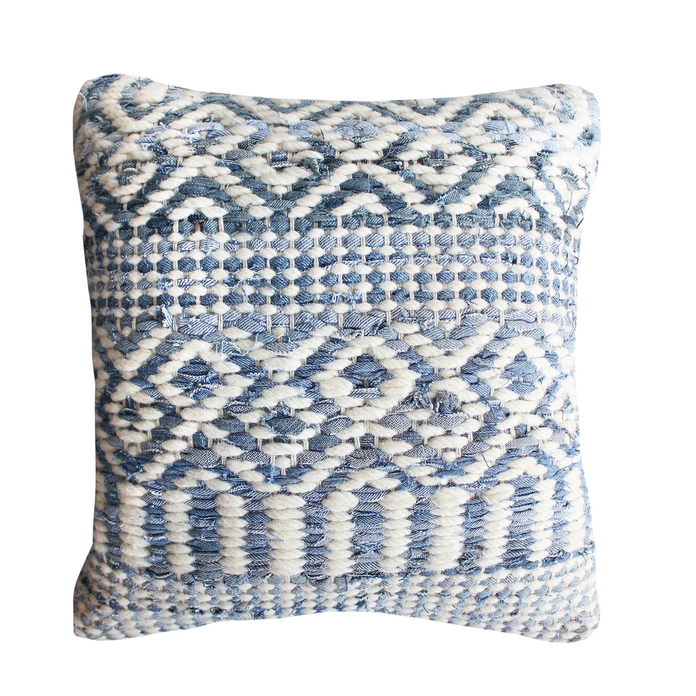 Sarah Pillow, Wool, Denim, Blue, Natural White, Pitloom, Flat Weave