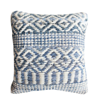 Sarah Pillow, Wool, Denim, Blue, Natural White, Pitloom, Flat Weave