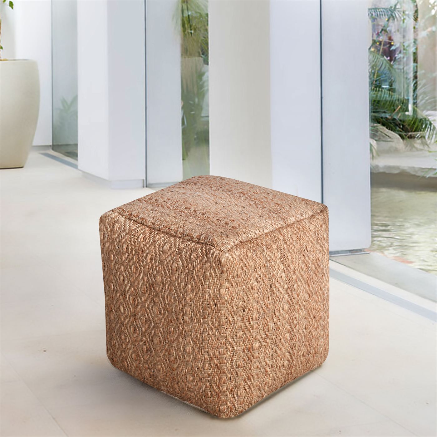 Satrup Pouf, Jute, Natural, Pitloom, Flat Weave