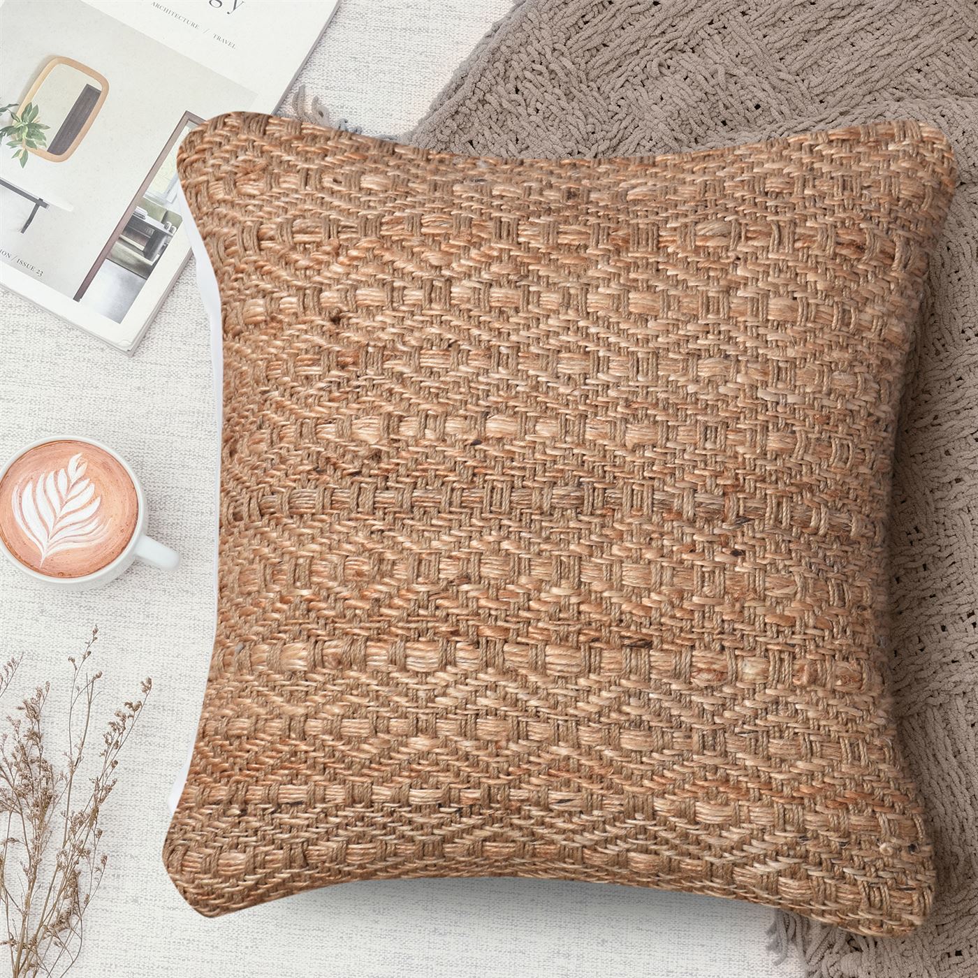 Satrup Cushion, Jute, Natural, Pitloom, Flat Weave