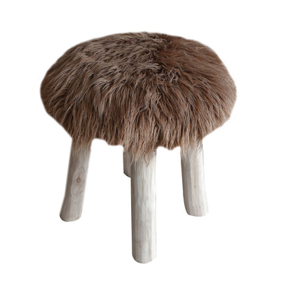 Sewells Round Stool,  Faux Leather, Taupe,, Hm Stitching, Flat Weave 