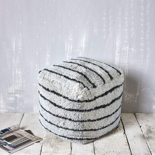 Sherwood Pouf, Cotton, Natural White/Charcoal, Bm Fn, All Cut 