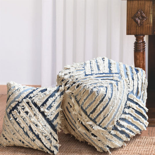 Silma Pouf, Denim/ Cotton, Natural White/ Blue