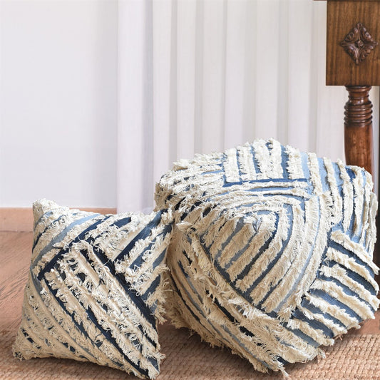 Silma Pillow, Denim, Cotton, Natural White, Blue