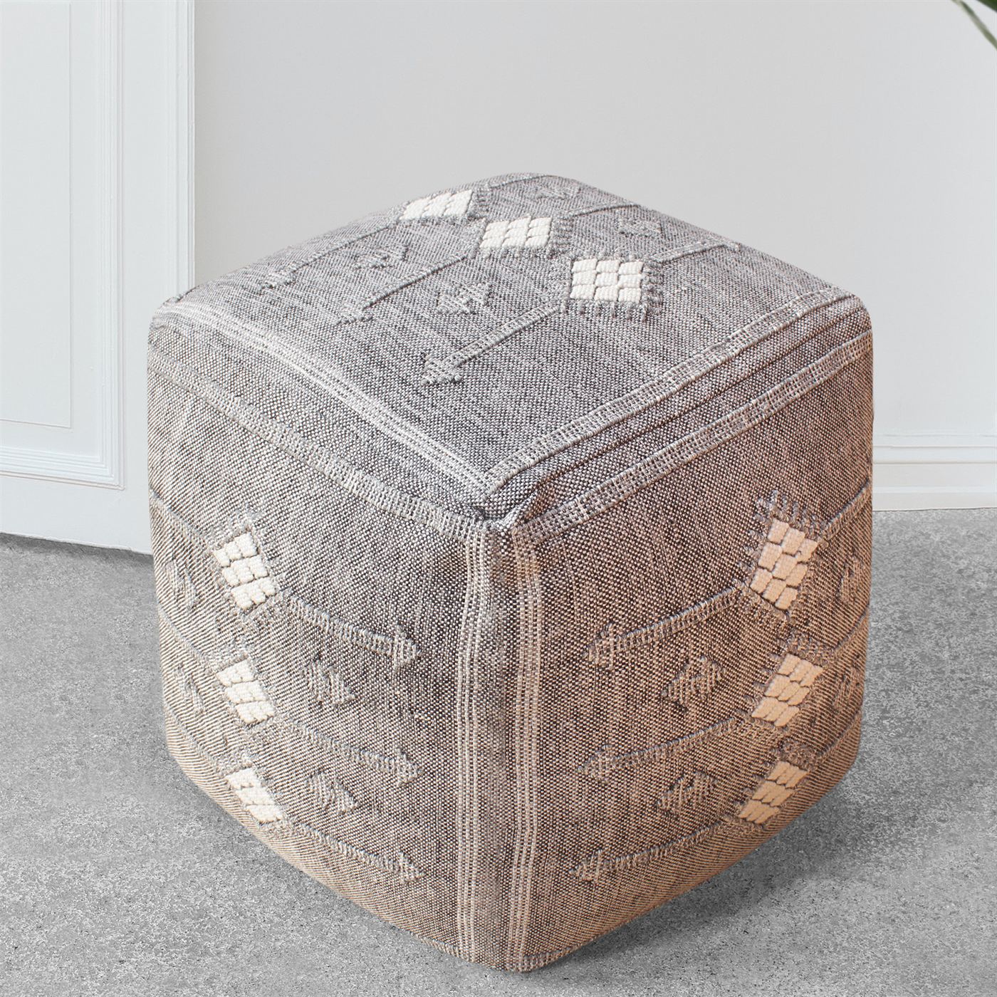 Siluria Pouf, Polypropylene/ Pet, Grey, Pitloom, Flat Weave 