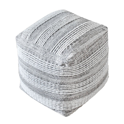 Sintra Pouf, Wool, Natural White/Grey, Pitloom, Flat Weave 