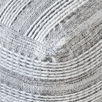 Sintra Pouf, Wool, Natural White/Grey, Pitloom, Flat Weave 