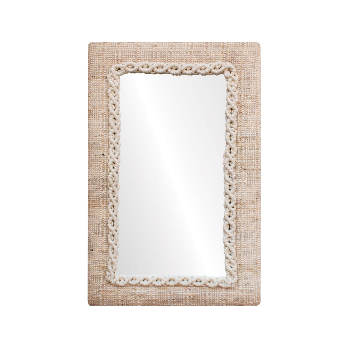SNAGOV WALL MIRROR - IVORY/NATURAL - HAND WOVEN - MDF STRUCTURE - WOOL + JUTE