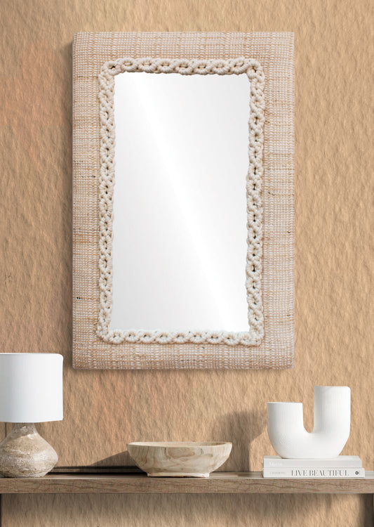 SNAGOV WALL MIRROR - IVORY/NATURAL - HAND WOVEN - MDF STRUCTURE - WOOL + JUTE