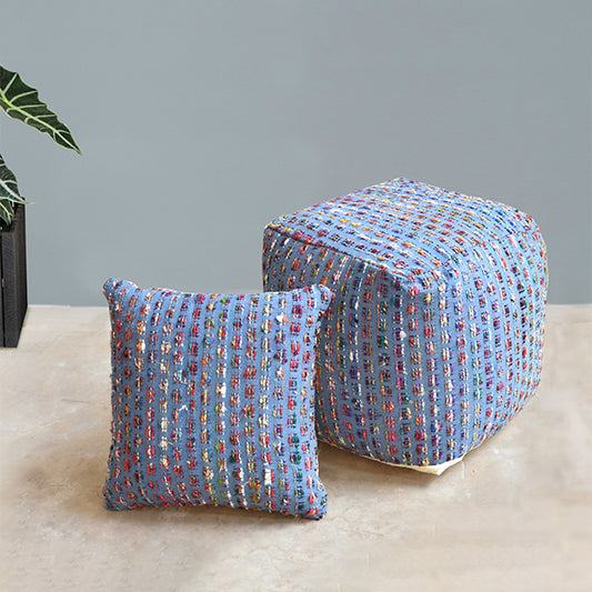 Spata Pillow, Polyester, Cotton, Blue, Multi, Pitloom, Flat Weave 
