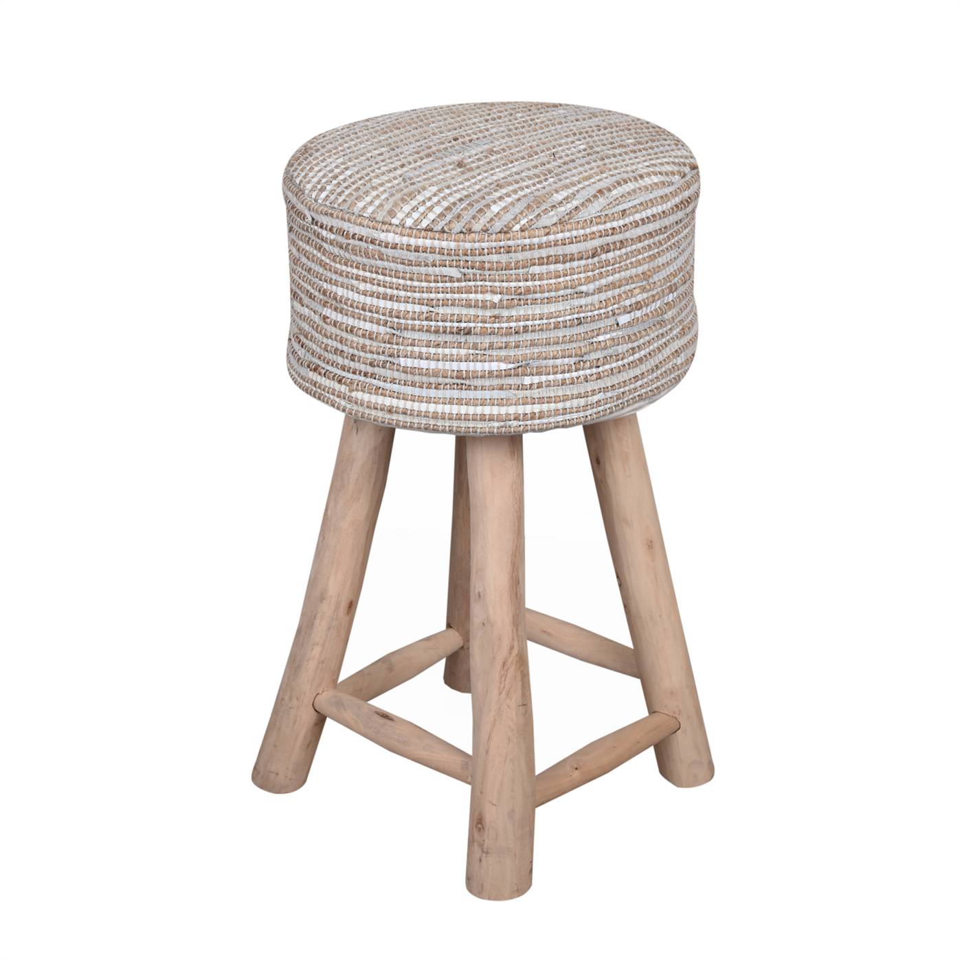 Spica Bar Stool, 40x40x70 cm, Ecru, Jute, Leather, Hand Woven, Pitloom, Flat Weave 