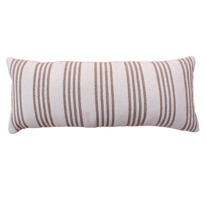 Striped Lumber Cushion, 36x91 cm, Natural White, Beige, Cotton, Chenille, Hand Woven, Pitloom, Flat Weave