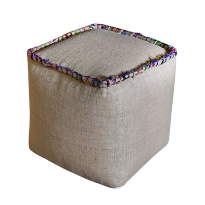Tadley Pouf, Hemp/ Recycled Silk, Beige/Multi