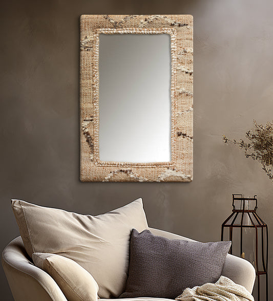 TAHELEK WALL MIRROR - NATURAL/IVORY/BROWN - HAND WOVEN - JUTE/WOOL & MDF