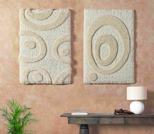 TALBOT WALL ART AND BECKERIN WALL ART - IVORY/BEIGE - HAND WOVEN / OVER TUFTED - WOOL & MDF
