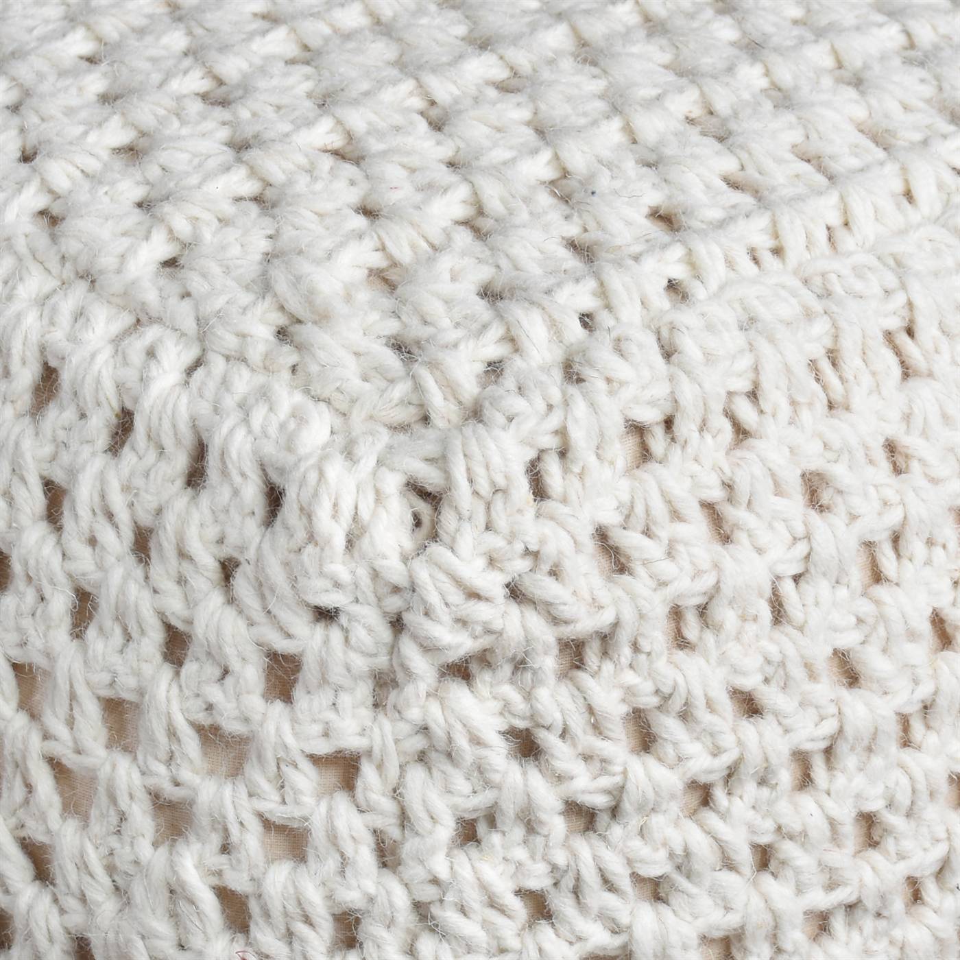 Talcott Pouf, 40x40x40 cm, Natural White, Wool, Hand Knitted, Hm Knitted, Flat Weave