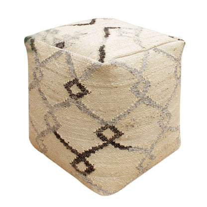 Tanith Pouf, Jute/ Wool, Natural White/ Grey, Punja, Flat Weave 