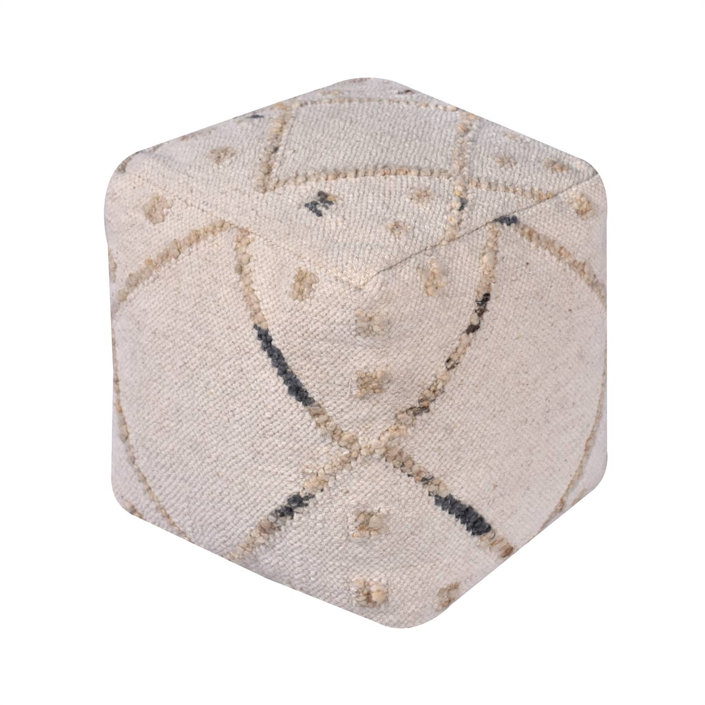 Tarascon Pouf, 40x40x40 cm, Natural White, Wool, Punja Kelim, Pitloom, Flat Weave