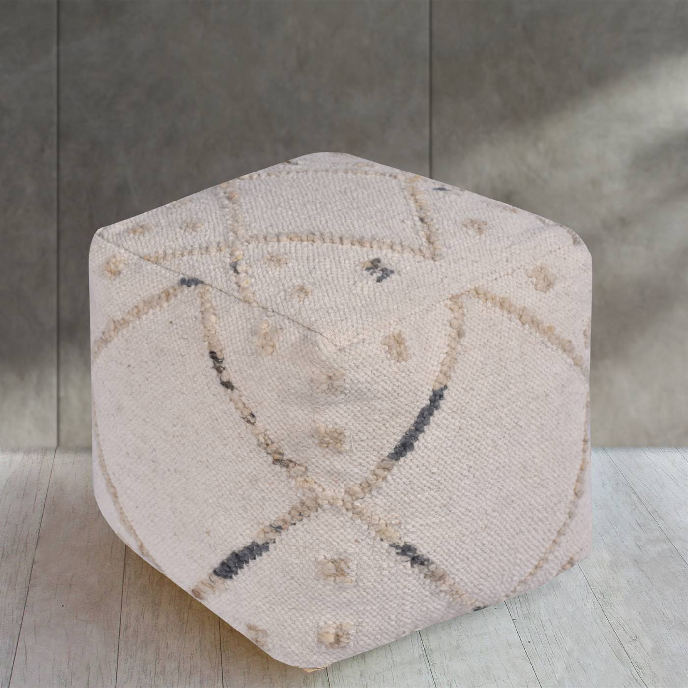 Tarascon Pouf, 40x40x40 cm, Natural White, Wool, Punja Kelim, Pitloom, Flat Weave