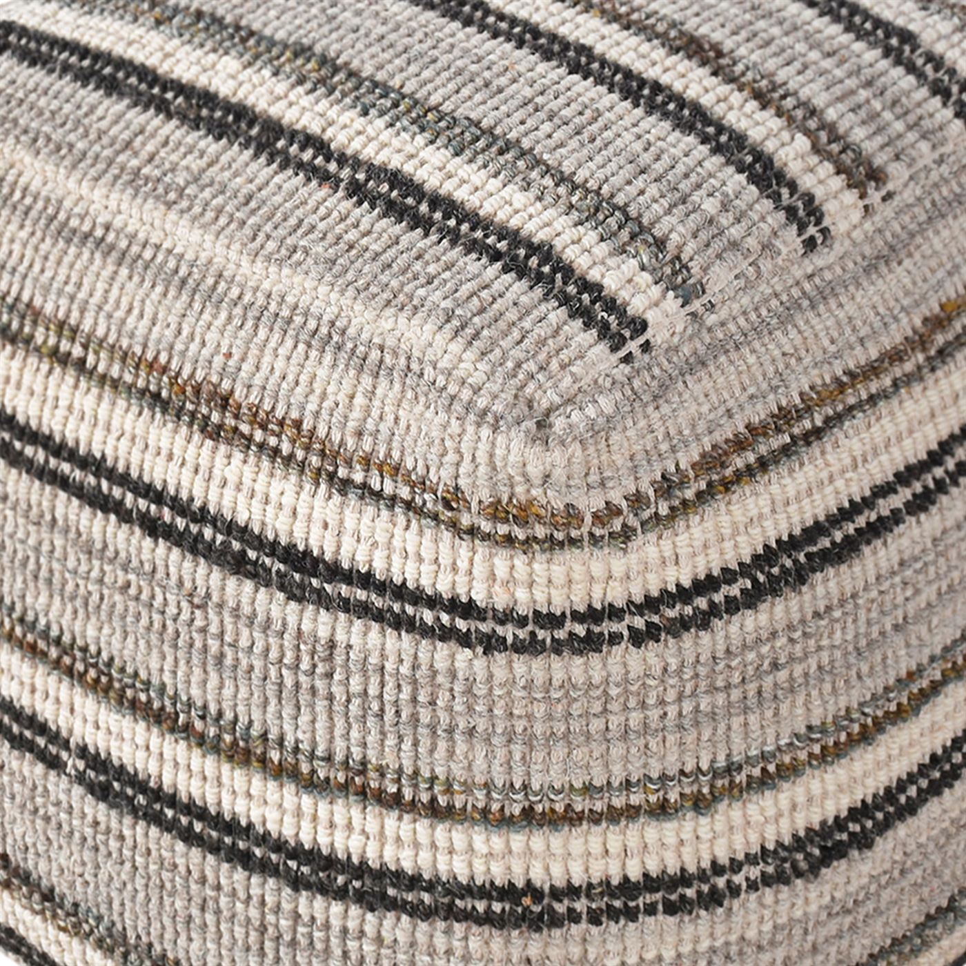 Tarbes Pouf, Wool/ Viscose, Natural White/ Grey/ Charcoal, Hand woven, Flat Weave 