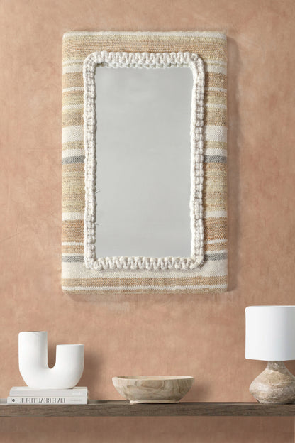 TARLTON WALL MIRROR - NATURAL/IVORY/GREY - PUNJA KELIM - MDF STRUCTURE - WOOL + JUTE