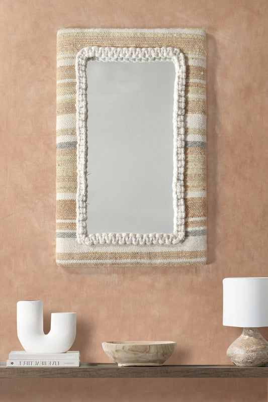 TARLTON WALL MIRROR - NATURAL/IVORY/GREY - PUNJA KELIM - MDF STRUCTURE - WOOL + JUTE