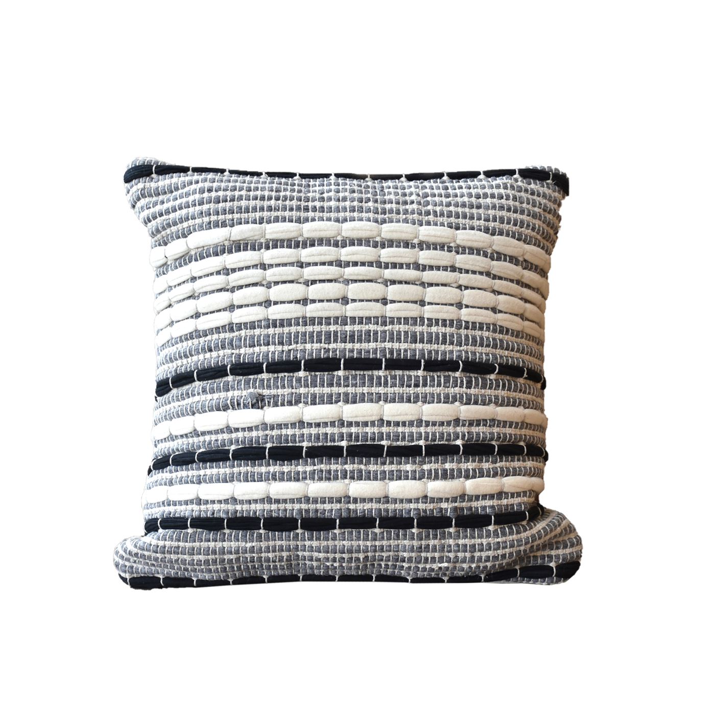 Telma Pillow, Cotton, Polyester, Natural White, Grey, Charcoal, Pitloom, Flat Weave