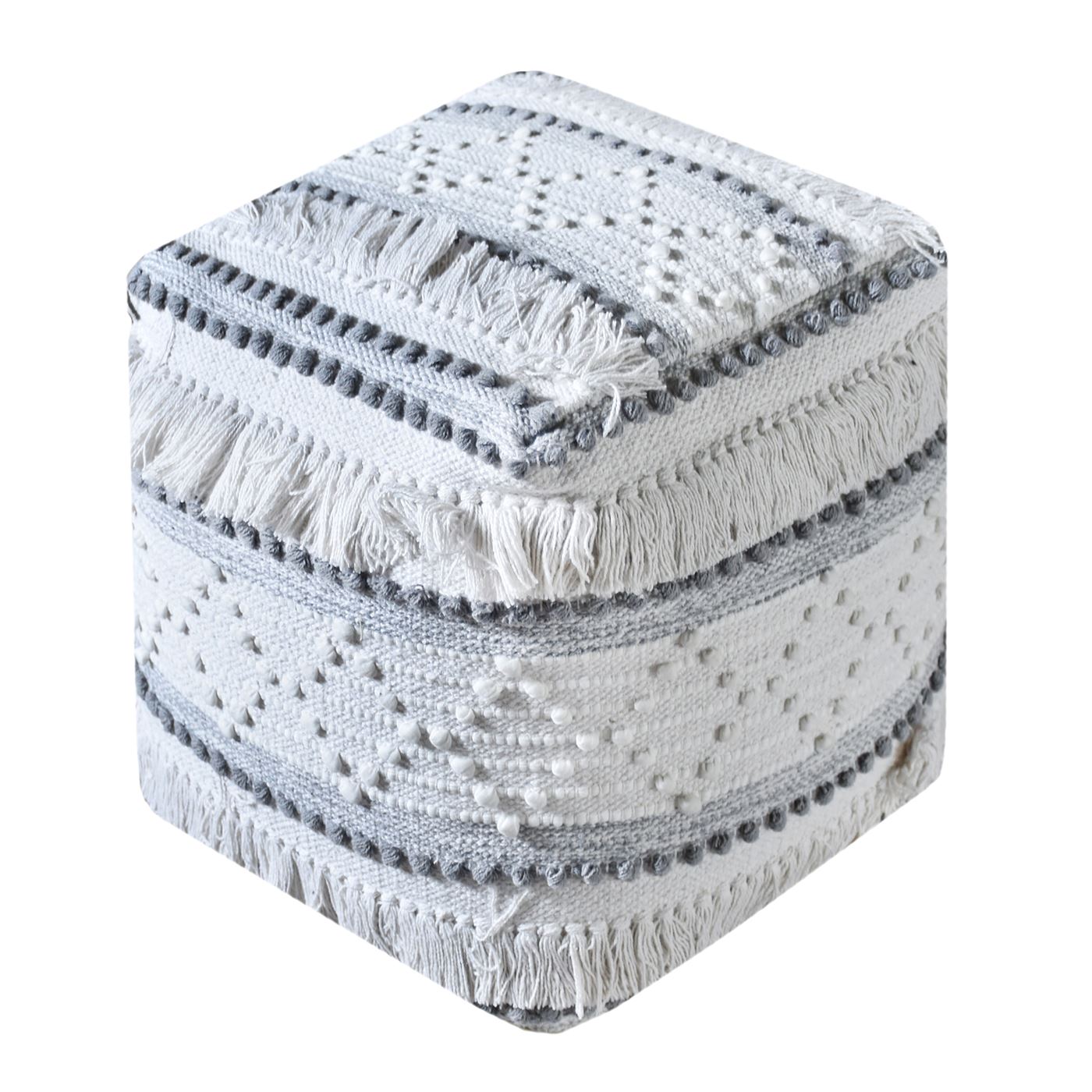 Temora Pouf, Cotton/ Viscose Rag, Natural White/Grey, Pitloom, All Loop 