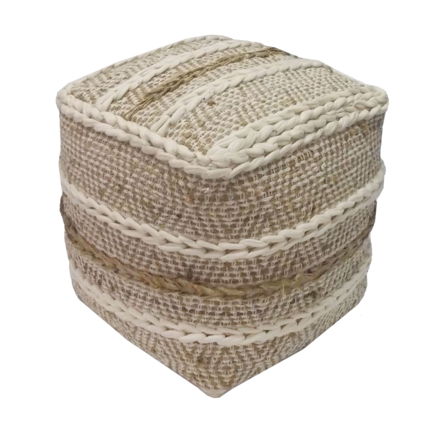 Ticino Pouf, Hemp/ Wool, Natural/Natural White, Pitloom, Flat Weave 