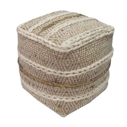 Ticino Pouf, Hemp/ Wool, Natural/Natural White, Pitloom, Flat Weave 