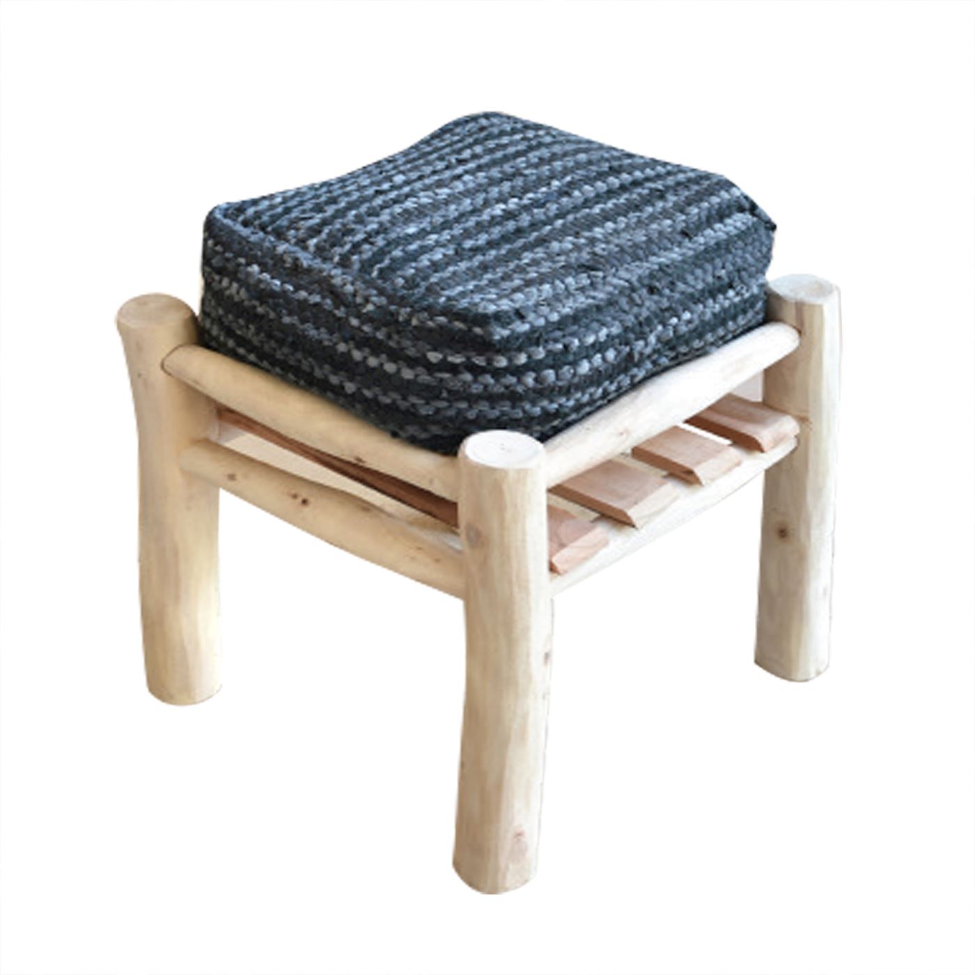 Tierra Stool, Leather, Blue, Pitloom, Flat Weave 