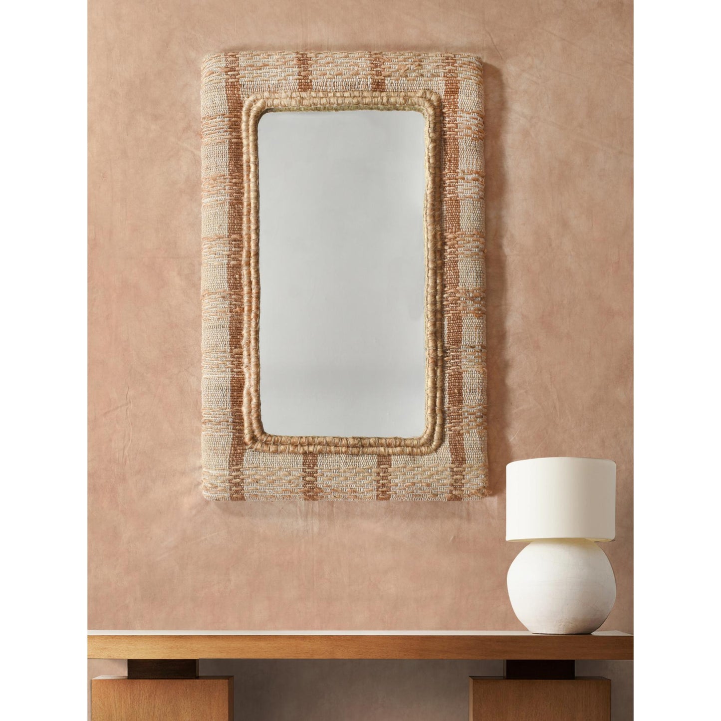 TIKVAH WALL MIRROR - NATURAL/IVORY/BROWN - HAND WOVEN - WOOL & MDF