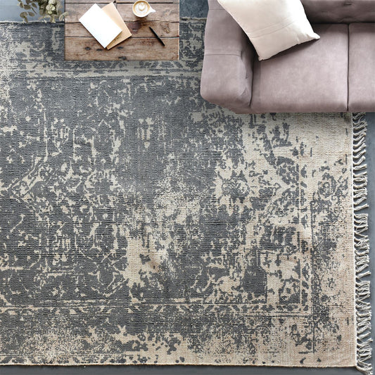 Area Rug, Bedroom Rug, Living Room Rug, Living Area Rug, Indian Rug, Office Carpet, Office Rug, Shop Rug Online, Hemp, Cotton, Printed, Grey, Natural, Pitloom, Flat Weave, Abstract