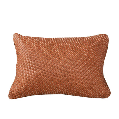 Tongo Cushion, Italian Leather, Tan, Hm Stitching, Flat Weave