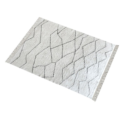 Area Rug, Bedroom Rug, Living Room Rug, Living Area Rug, Indian Rug, Office Carpet, Office Rug, Shop Rug Online, Cotton, Natural White, Charcoal, Bm Fn, All Cut, Geometrical