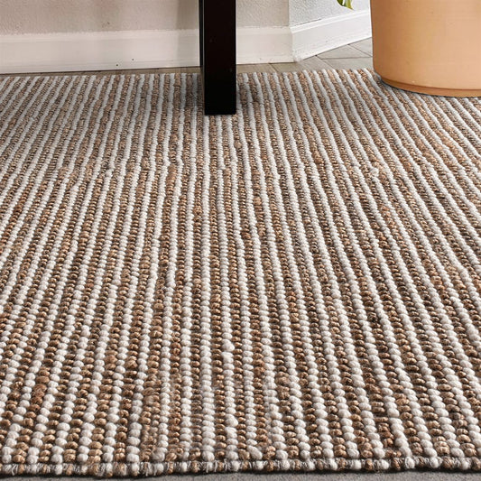 Area Rug, Bedroom Rug, Living Room Rug, Living Area Rug, Indian Rug, Office Carpet, Office Rug, Shop Rug Online, Jute,  Wool, Natural, Natural White, Pitloom, All Loop, Strip