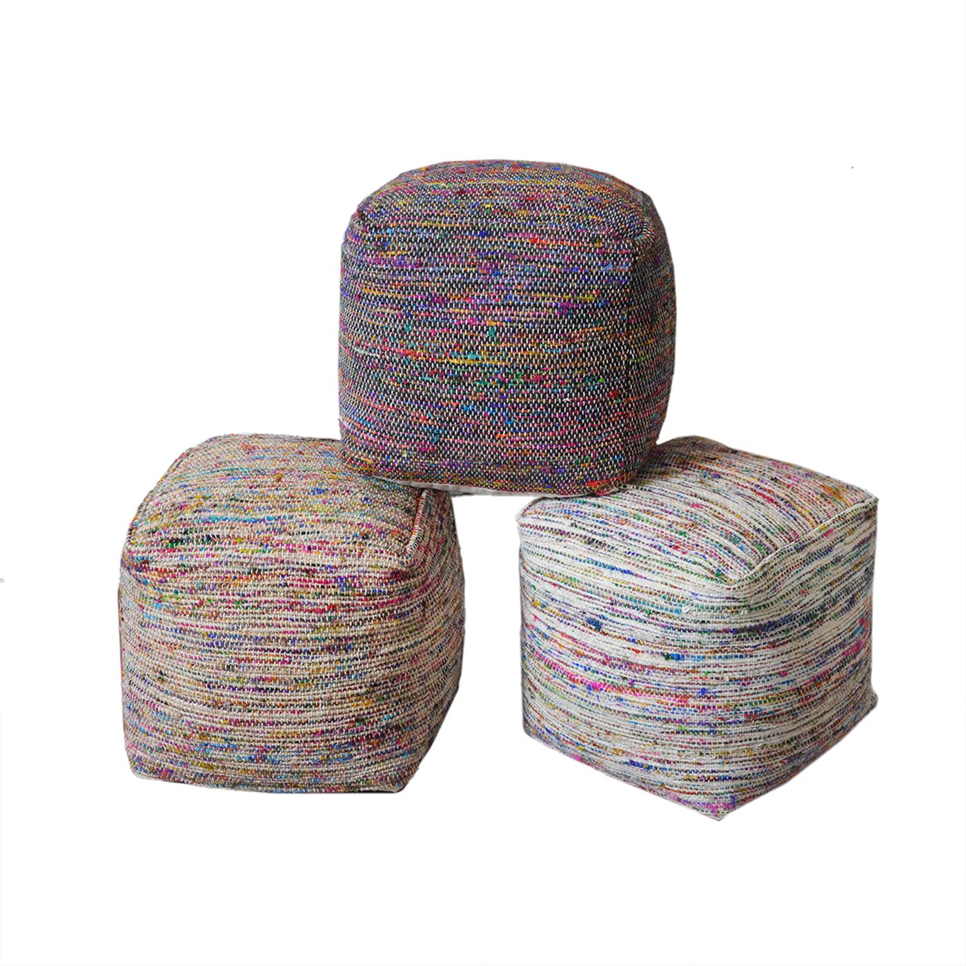 Trinity Pouf, Wool/ Polyester, Grey/Multi, Pitloom, Flat Weave 