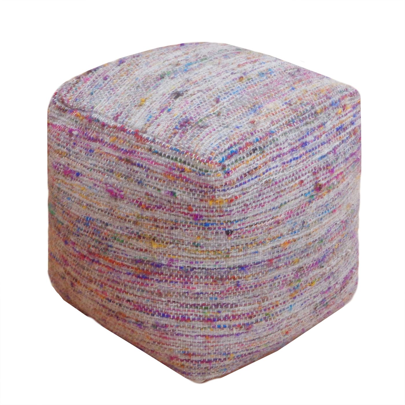 Trinity Pouf, Wool/ Polyester, Grey/Multi, Pitloom, Flat Weave 