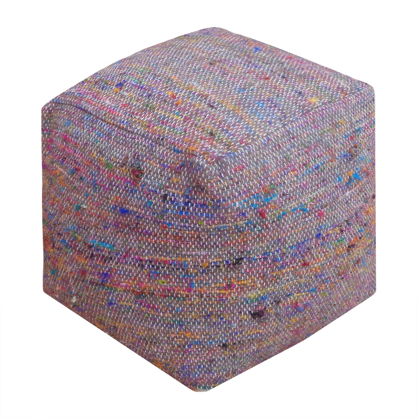 Trinity Pouf, Wool/ Polyester, Charcoal/ Multi, Pitloom, Flat Weave 