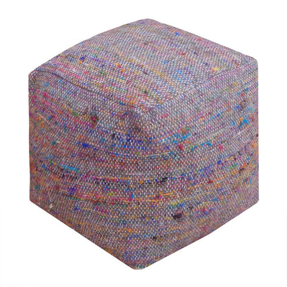 Trinity Pouf, Wool/ Polyester, Charcoal/ Multi, Pitloom, Flat Weave 