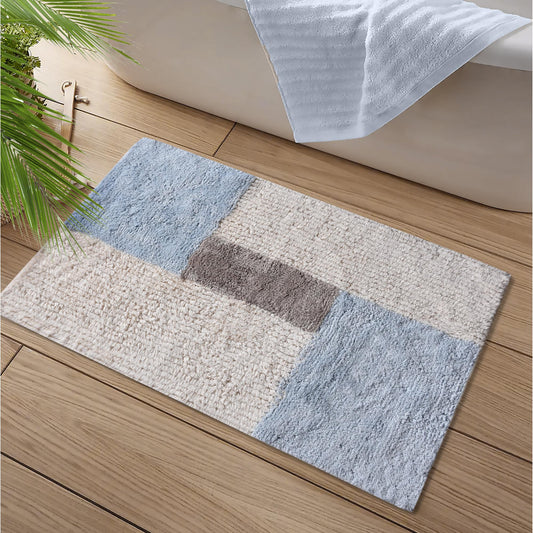 ERASMUS BATH RUG - IVORY/BEIGE/BLUE - COTTON - TABLE TUFTED