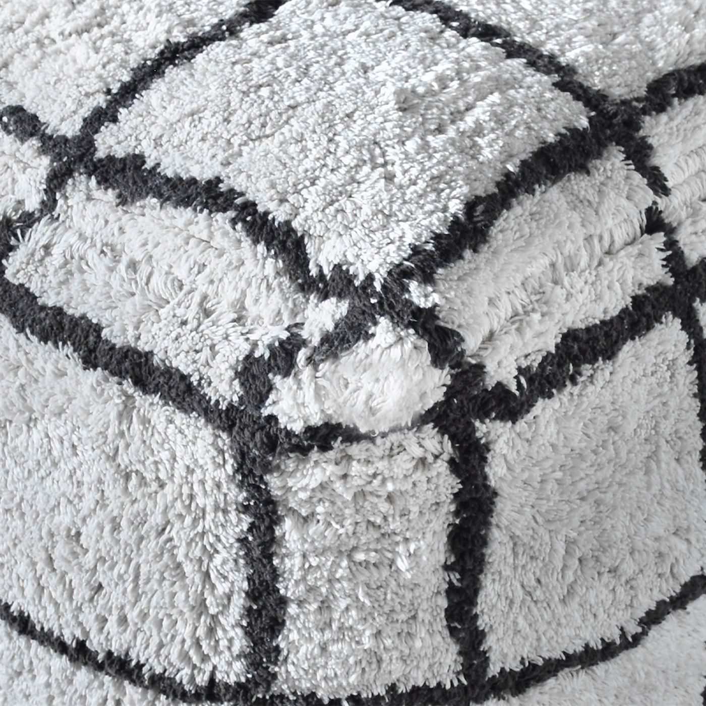 Tudor Pouf, Cotton, Natural White/Charcoal, Bm Fn, All Cut 
