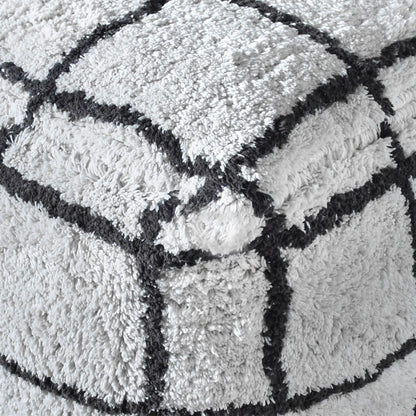 Tudor Pouf, Cotton, Natural White/Charcoal, Bm Fn, All Cut 