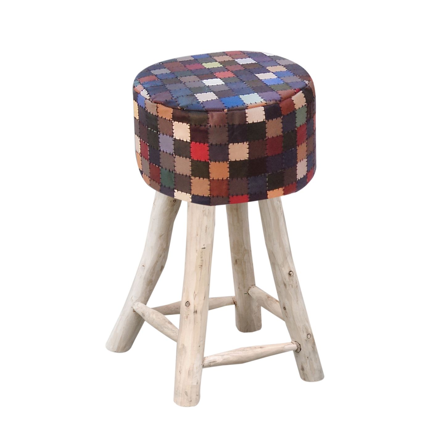 Tuscan Bar Stool, Italian Leather, Charcoal/Multi