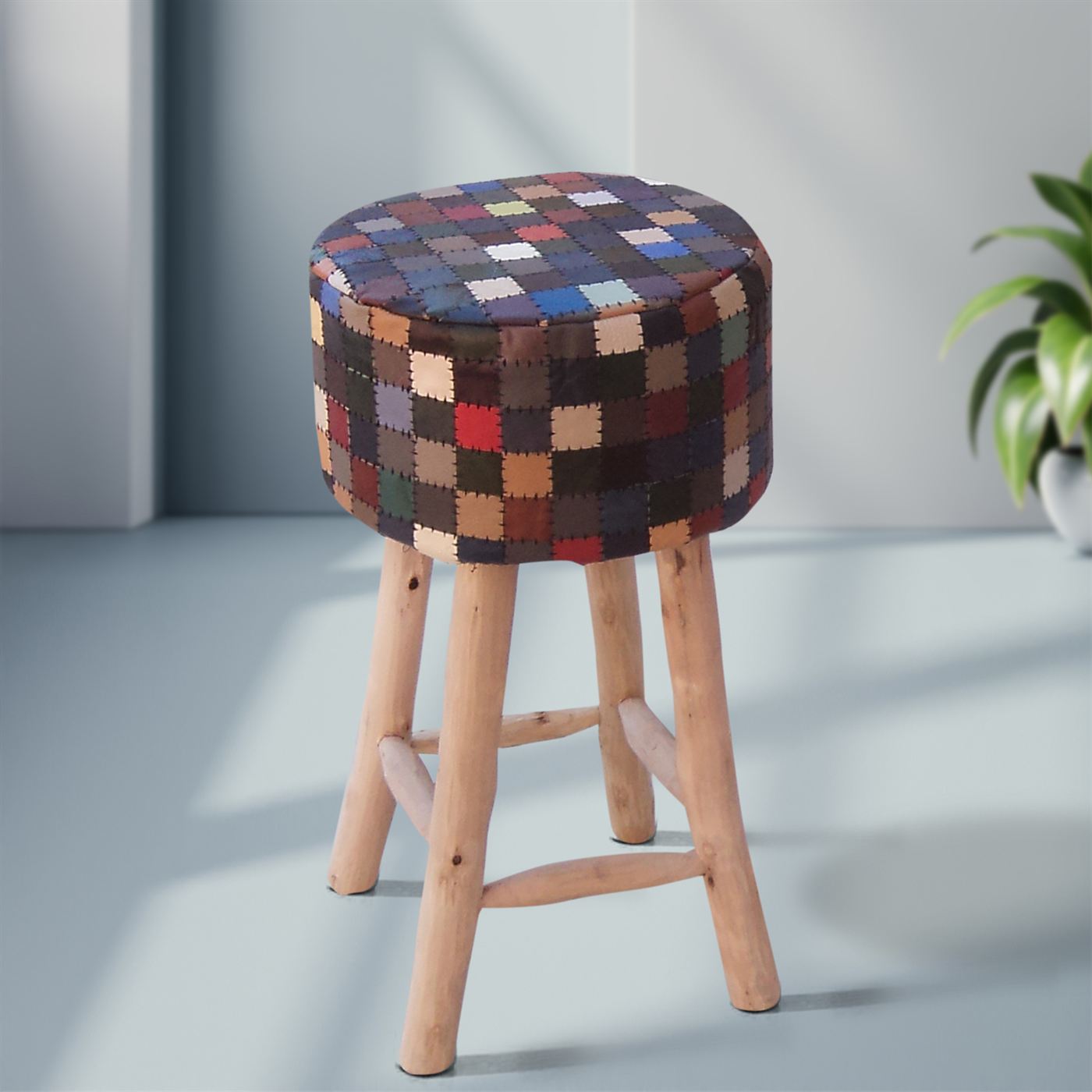 Tuscan Bar Stool, Italian Leather, Charcoal/Multi