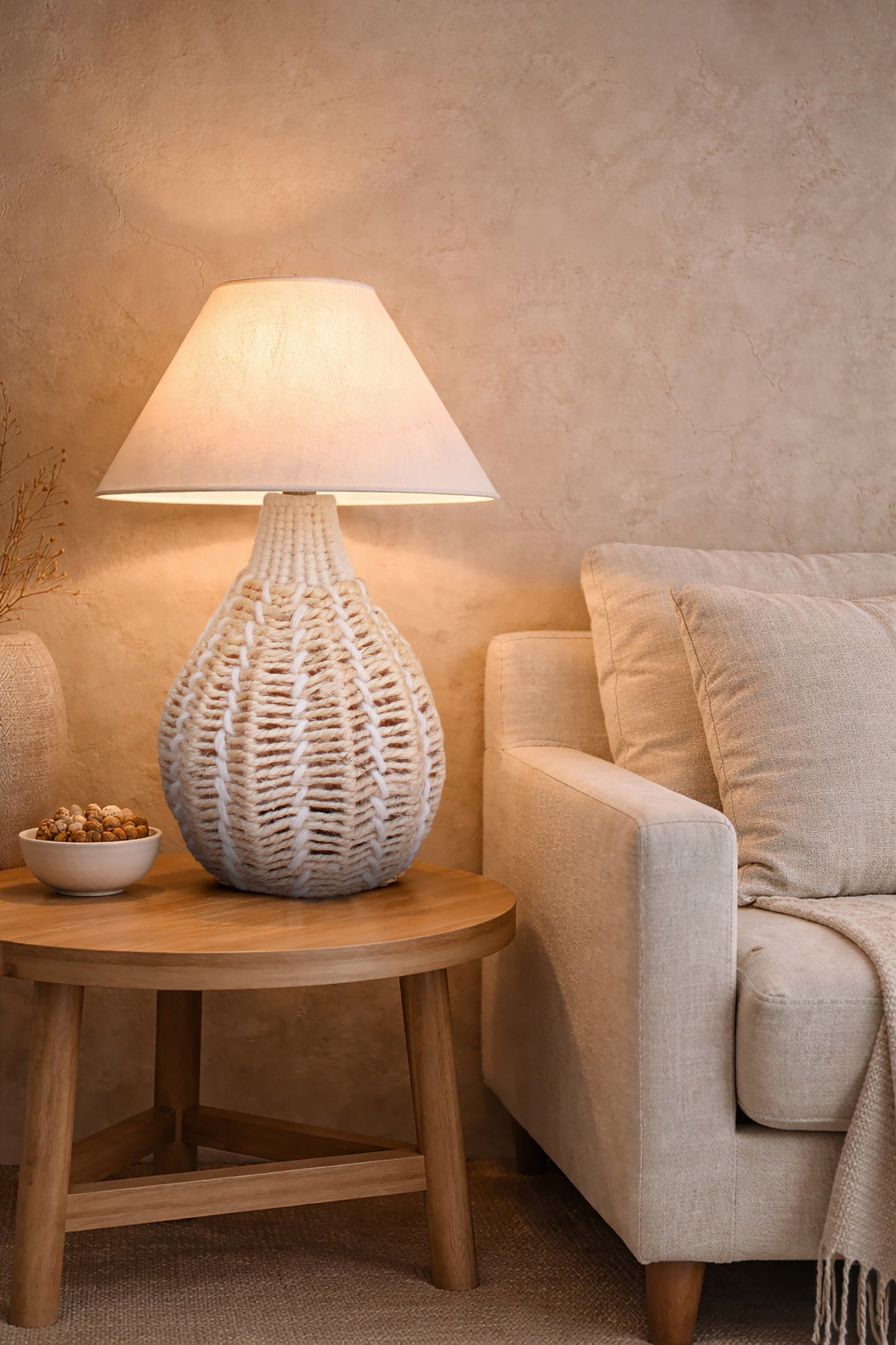 TRIVEN TABLE LAMP - BEIGE - HAND MADE - WOOL/JUTE