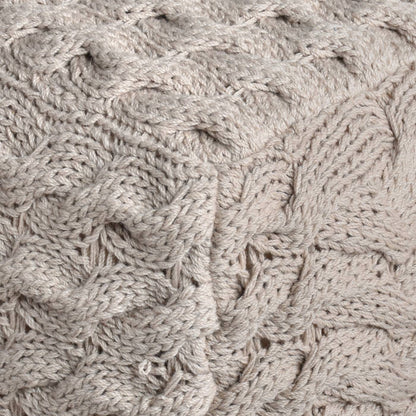 Umiak Pouf, 40x40x40 cm, Beige, NZ Wool, Hand Knitted, Hm Knitted, Flat Weave