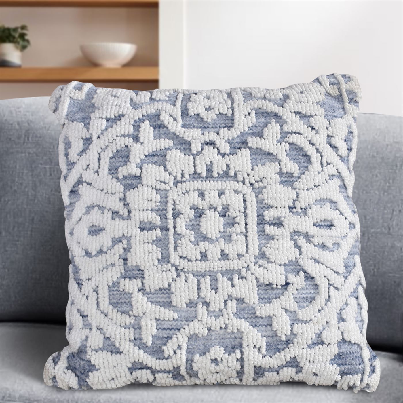 Vaclav-Ii Cushion, Pet, Micro Fiber, Blue, Natural White, Circular Knitting, All Loop