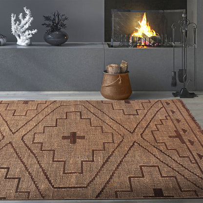 Area Rug, Bedroom Rug, Living Room Rug, Living Area Rug, Indian Rug, Office Carpet, Office Rug, Shop Rug Online, Jute, Leather, Natural, Brown, Punja, Flat Weave, tribal